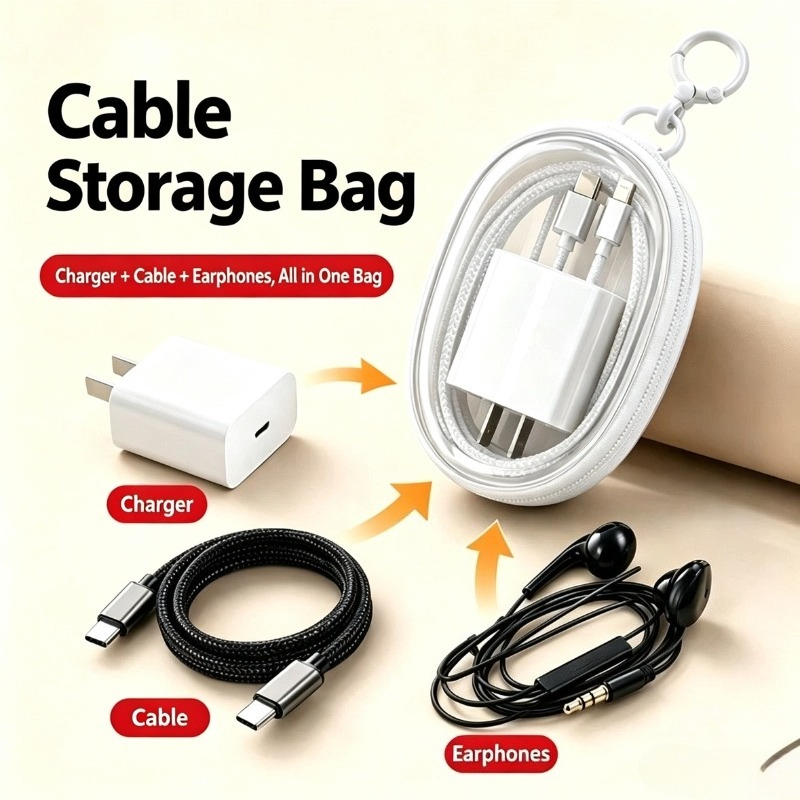 Cable Organizer Bag - Taşınabilir Seyahat Su Geçirmez Veri Kablosu